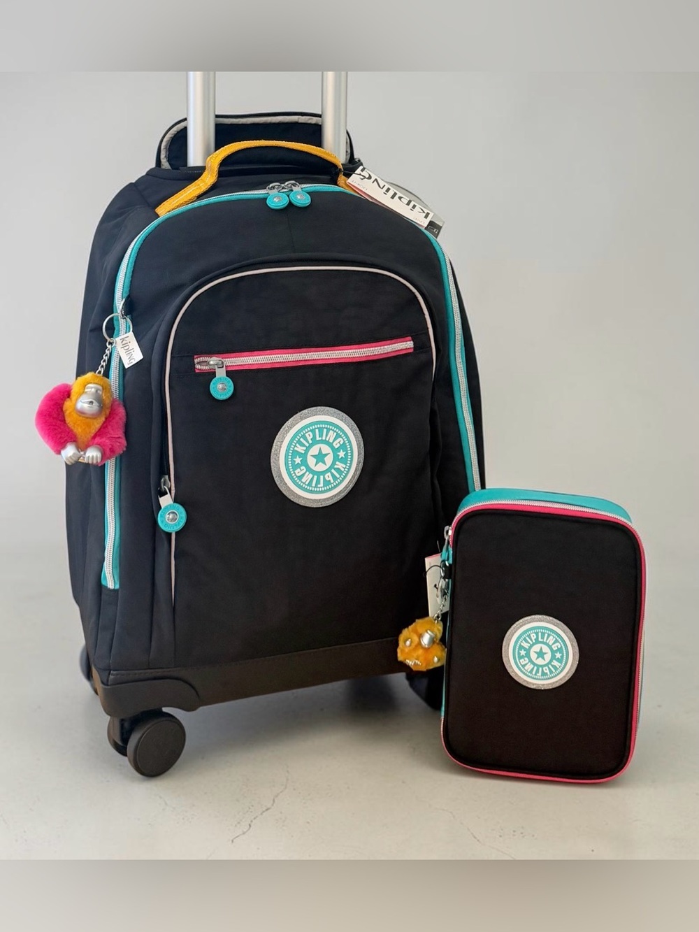 Kipling New Zea 15" Laptop Rolling Backpack & 100 Pens Cosmetic Case Black Party